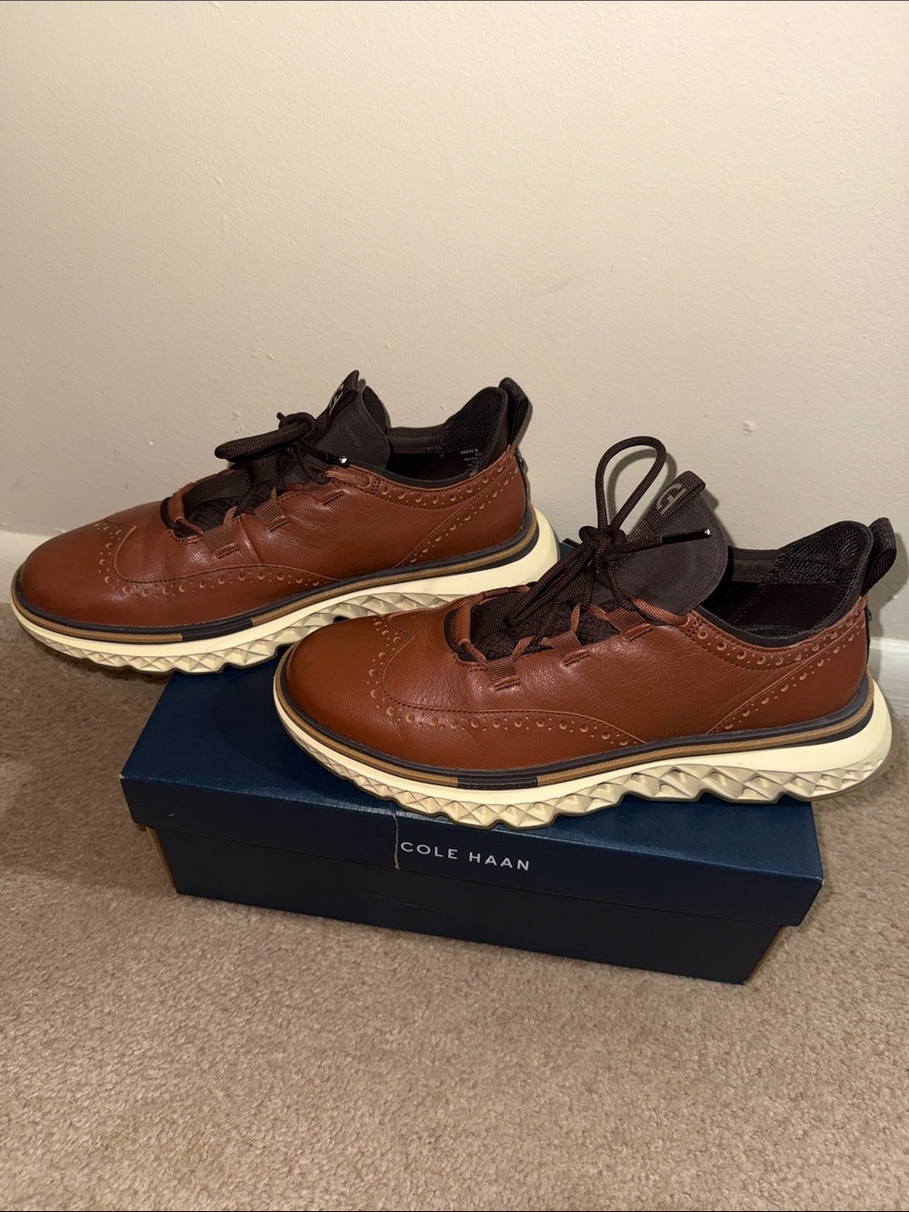 Cole Haan Men’s Brown Leather Wingtip Sneakers with Cream Sole - Picture 5 of 7